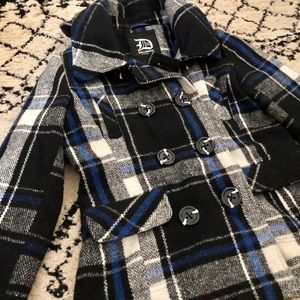 Plaid Wool-Blend Pea Coat